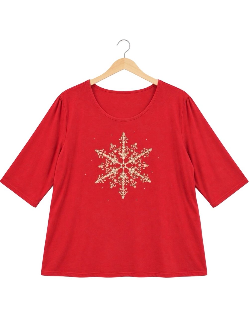Catherines Festive Christmas Red 3/4 Sleeve Holiday Bling Top 3X plus size comfy